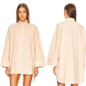 L'Academie Ladan Poplin Oversized Shirt Mini Dress Nude XS